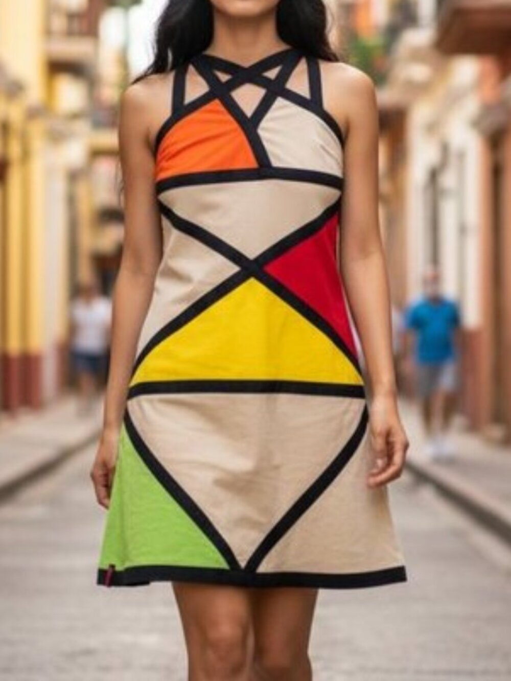 Pygmees mini dress L colorblock stretch - Picture 1 of 9